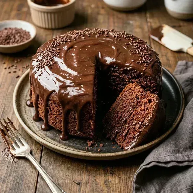 Bolo de Chocolate Fofinho com Calda Quente
