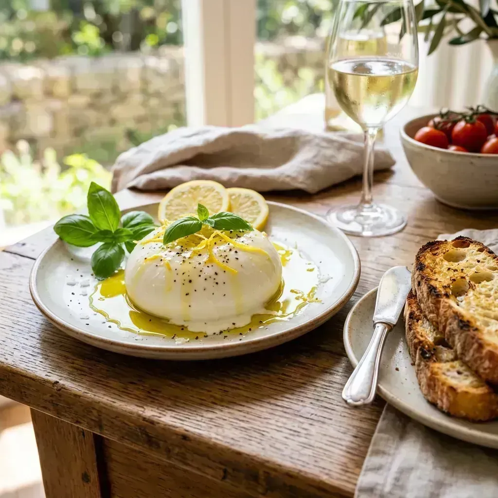 Burrata com Raspas de Limão Siciliano e Manjericão