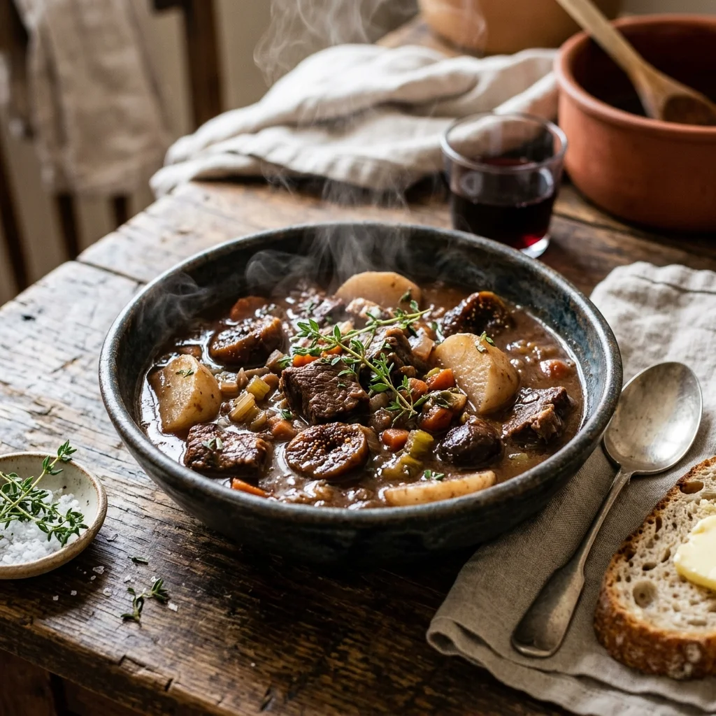 Guisado de Carne com Vinho Tinto, Nabos e Figos